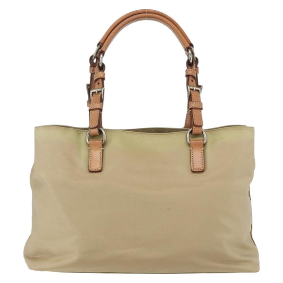 PRADA Hand Bag Nylon Beige Silver Auth 151559
