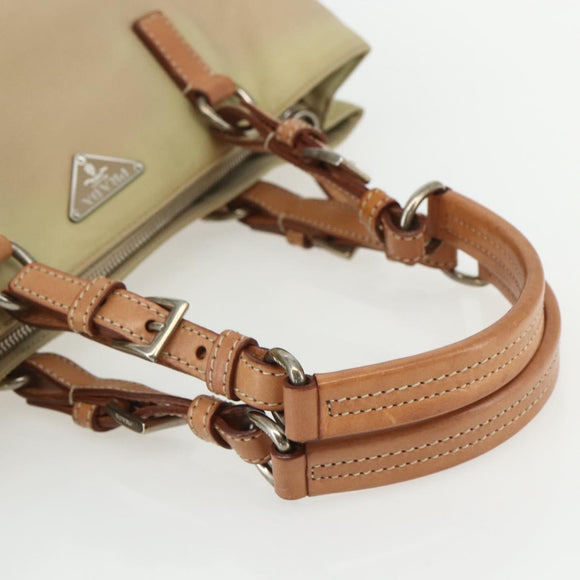 PRADA Hand Bag Nylon Beige Silver Auth 151559