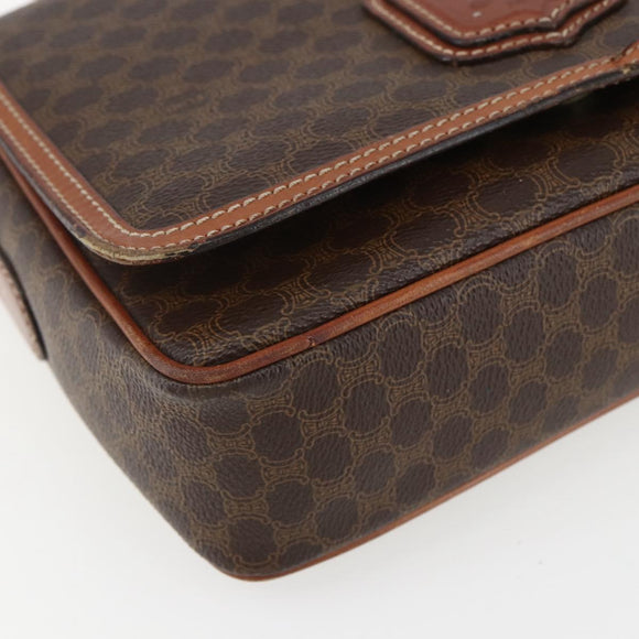 CELINE Macadam Canvas Shoulder Bag PVC Leather Brown Gold Auth 151561