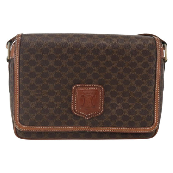 CELINE Macadam Canvas Shoulder Bag PVC Leather Brown Gold Auth 151561