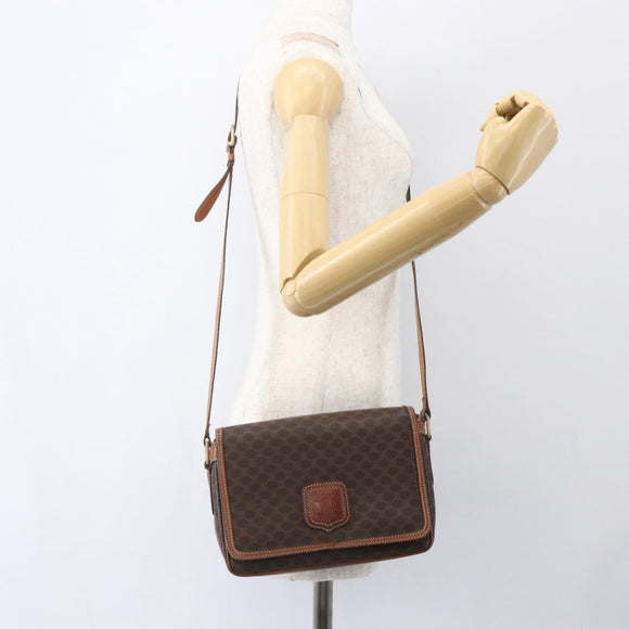 CELINE Macadam Canvas Shoulder Bag PVC Leather Brown Gold Auth 151561