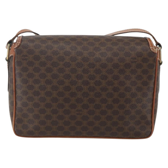 CELINE Macadam Canvas Shoulder Bag PVC Leather Brown Gold Auth 151561