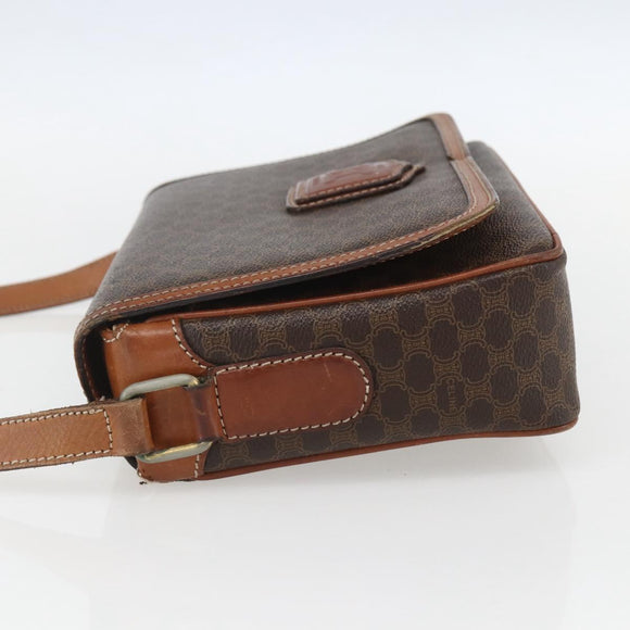 CELINE Macadam Canvas Shoulder Bag PVC Leather Brown Gold Auth 151561
