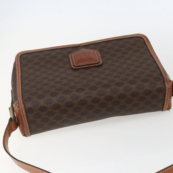 CELINE Macadam Canvas Shoulder Bag PVC Leather Brown Gold Auth 151561