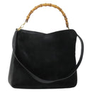GUCCI Bamboo Shoulder Bag Suede 2way Black Gold 001 2113 1577 Auth 151562-1