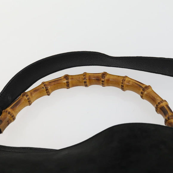 GUCCI Bamboo Shoulder Bag Suede 2way Black Gold 001 2113 1577 Auth 151562
