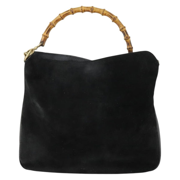 GUCCI Bamboo Shoulder Bag Suede 2way Black Gold 001 2113 1577 Auth 151562