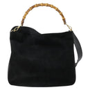 GUCCI Bamboo Shoulder Bag Suede 2way Black Gold 001 2113 1577 Auth 151562-2