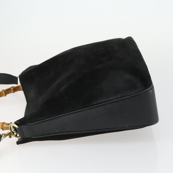 GUCCI Bamboo Shoulder Bag Suede 2way Black Gold 001 2113 1577 Auth 151562