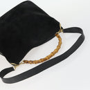 GUCCI Bamboo Shoulder Bag Suede 2way Black Gold 001 2113 1577 Auth 151562-7