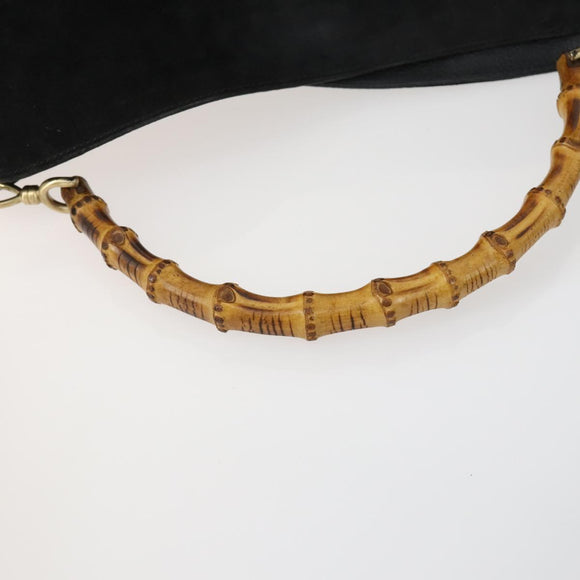 GUCCI Bamboo Shoulder Bag Suede 2way Black Gold 001 2113 1577 Auth 151562