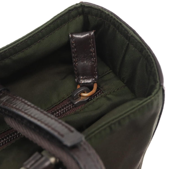 PRADA Hand Bag Nylon Khaki Silver Auth 151570