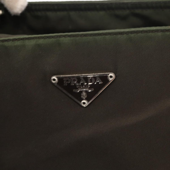 PRADA Hand Bag Nylon Khaki Silver Auth 151570