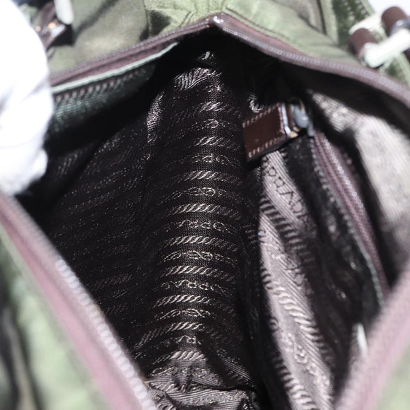 PRADA Hand Bag Nylon Khaki Silver Auth 151570