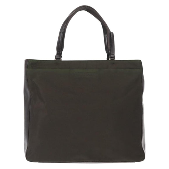 PRADA Hand Bag Nylon Khaki Silver Auth 151570