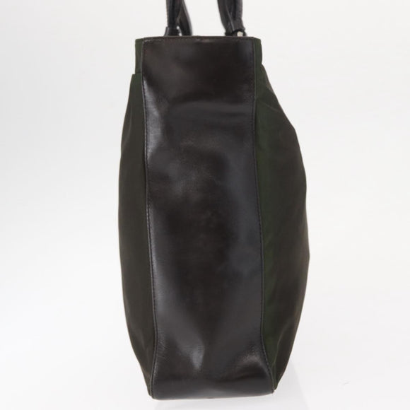PRADA Hand Bag Nylon Khaki Silver Auth 151570