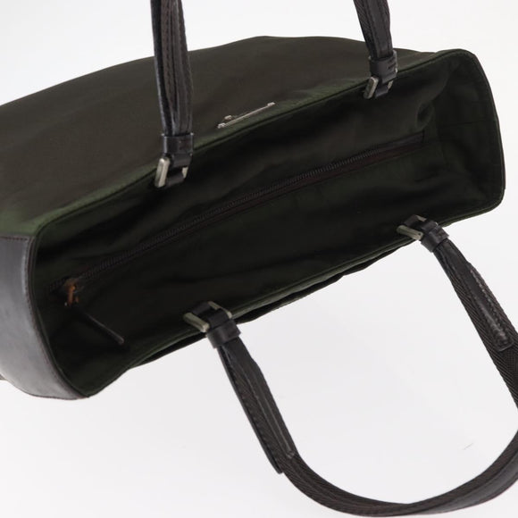 PRADA Hand Bag Nylon Khaki Silver Auth 151570