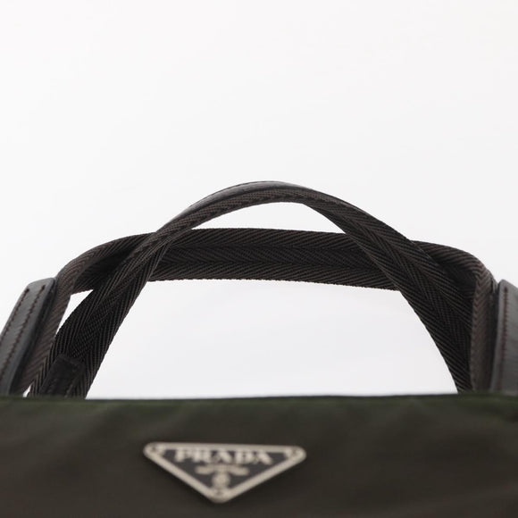 PRADA Hand Bag Nylon Khaki Silver Auth 151570