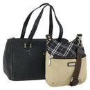 BURBERRY BALLY Draagtas Leer Canvas 2-delige set Beige Navy Auth 151571-1