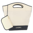 LOEWE Hand Bag Canvas White Gold Auth 151572-1