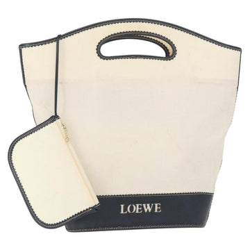 LOEWE Hand Bag Canvas White Gold Auth 151572