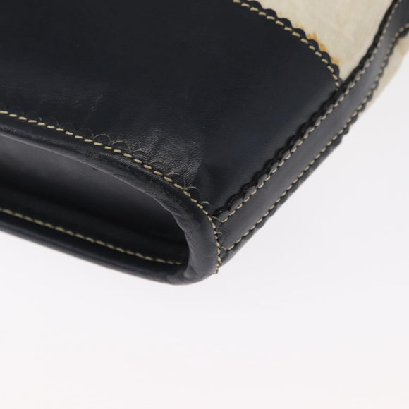 LOEWE Hand Bag Canvas White Gold Auth 151572