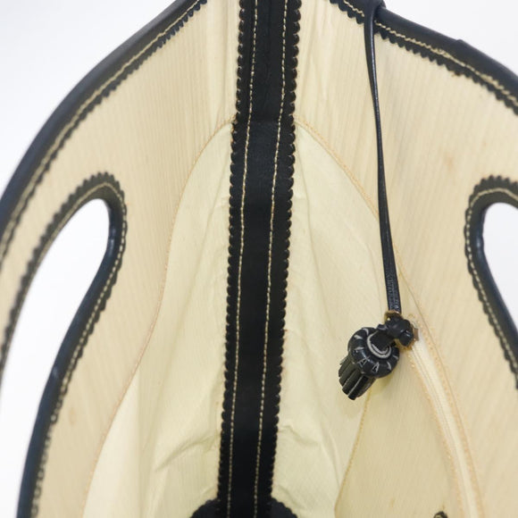 LOEWE Hand Bag Canvas White Gold Auth 151572