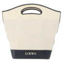 LOEWE Hand Bag Canvas White Gold Auth 151572-13