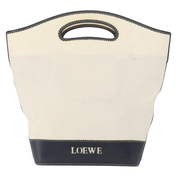 LOEWE Hand Bag Canvas White Gold Auth 151572
