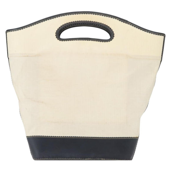 LOEWE Hand Bag Canvas White Gold Auth 151572