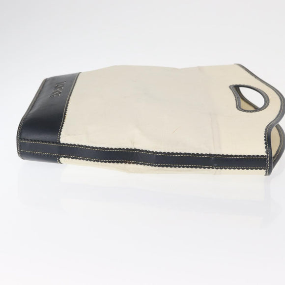 LOEWE Hand Bag Canvas White Gold Auth 151572