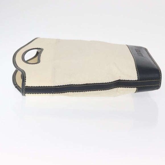 LOEWE Hand Bag Canvas White Gold Auth 151572