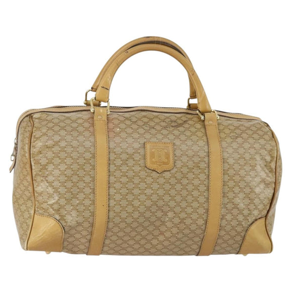 CELINE Macadam Canvas Boston Bag PVC Beige Gold Auth 151574