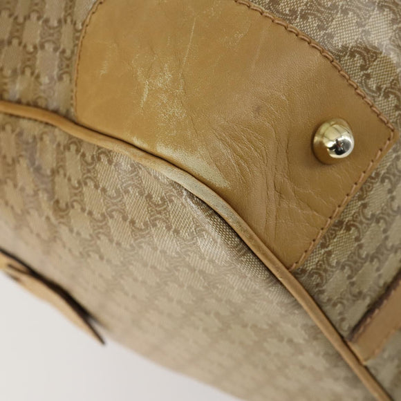 CELINE Macadam Canvas Boston Bag PVC Beige Gold Auth 151574