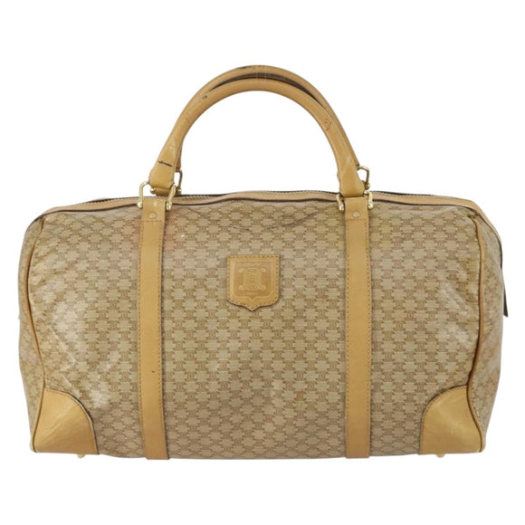 CELINE Macadam Canvas Boston Bag PVC Beige Gold Auth 151574