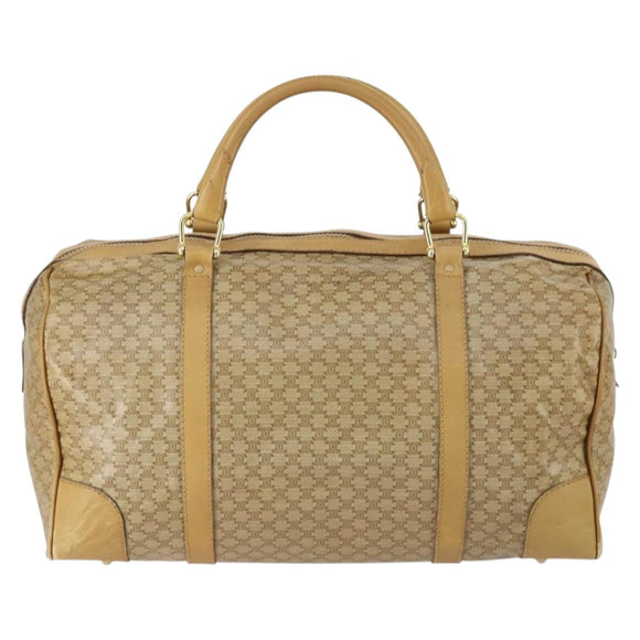 CELINE Macadam Canvas Boston Bag PVC Beige Gold Auth 151574
