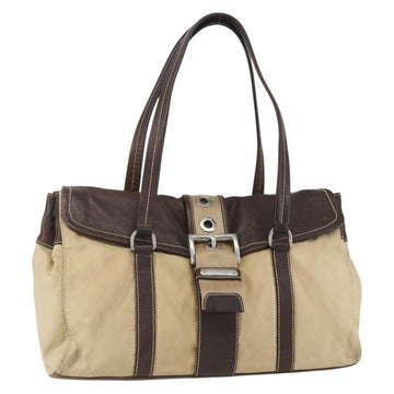 PRADA Hand Bag Nylon Beige Silver Auth 151576