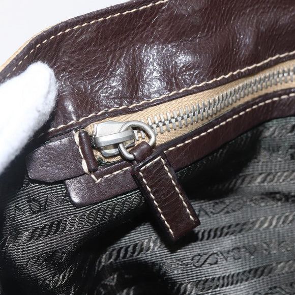 PRADA Hand Bag Nylon Beige Silver Auth 151576