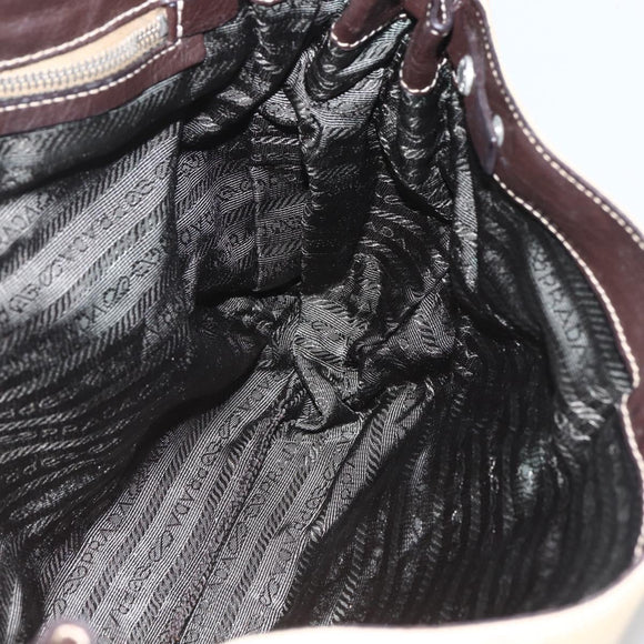 PRADA Hand Bag Nylon Beige Silver Auth 151576