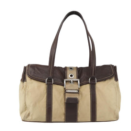 PRADA Hand Bag Nylon Beige Silver Auth 151576 - 0