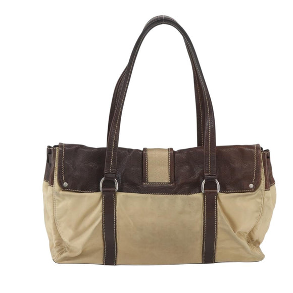 PRADA Hand Bag Nylon Beige Silver Auth 151576