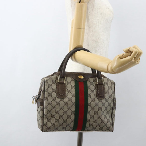 GUCCI GG Supreme Web Sherry Line Bag PVC Beige Gold 378 002 3839 Auth 151577