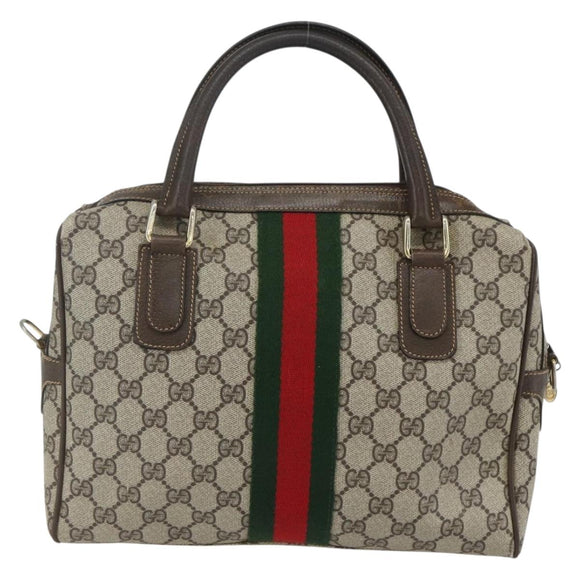 GUCCI GG Supreme Web Sherry Line Bag PVC Beige Gold 378 002 3839 Auth 151577