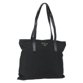 PRADA Tote Bag Nylon Black Silver Auth 151579