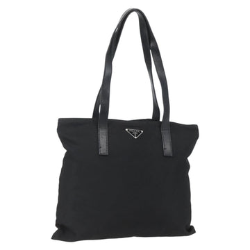 PRADA Tote Bag Nylon Black Silver Auth 151579