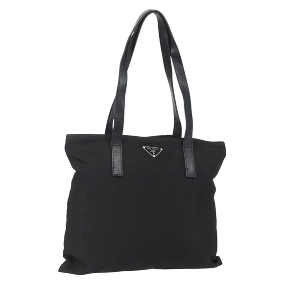 PRADA Tote Bag Nylon Black Silver Auth 151579