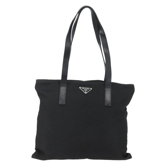 PRADA Tote Bag Nylon Black Silver Auth 151579