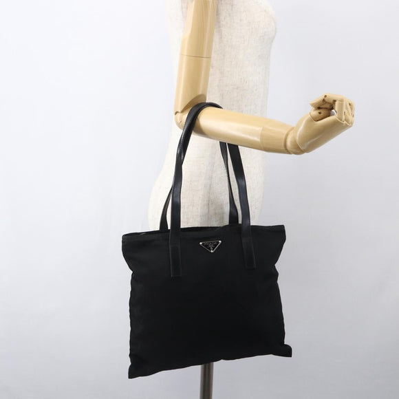 PRADA Tote Bag Nylon Black Silver Auth 151579