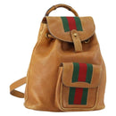 GUCCI Bamboo Web Sherry Line Backpack Leather Brown Red Auth 151581-1