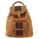 GUCCI Bamboo Web Sherry Line Backpack Leather Brown Red Auth 151581-13